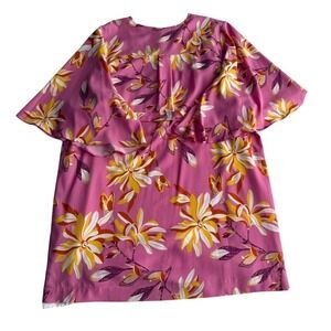 Uncle‎ Frank USA Made Flutter Sleeve Pink Magnolia Floral Popover Shift Dress XL